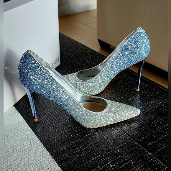 Nine West Silver & Blue Glitter Heels - Picture 4 of 8